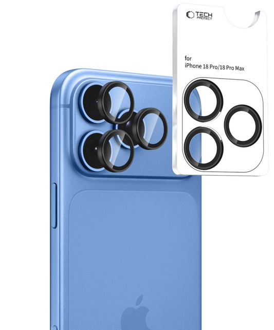 Tech-Protect CamRing Fit+ Rear Camera Protective Film for Apple iPhone 18 Pro / 18 Pro Max, Tempered Glass, Black