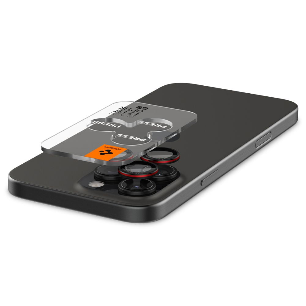 Schutzfolie für die Rückkamera Spigen GlastR EZ FIT Optik Pro für Apple iPhone 17 Pro Max, gehärtetes Glas, Set mit 2 Stück, Rot AGL05217