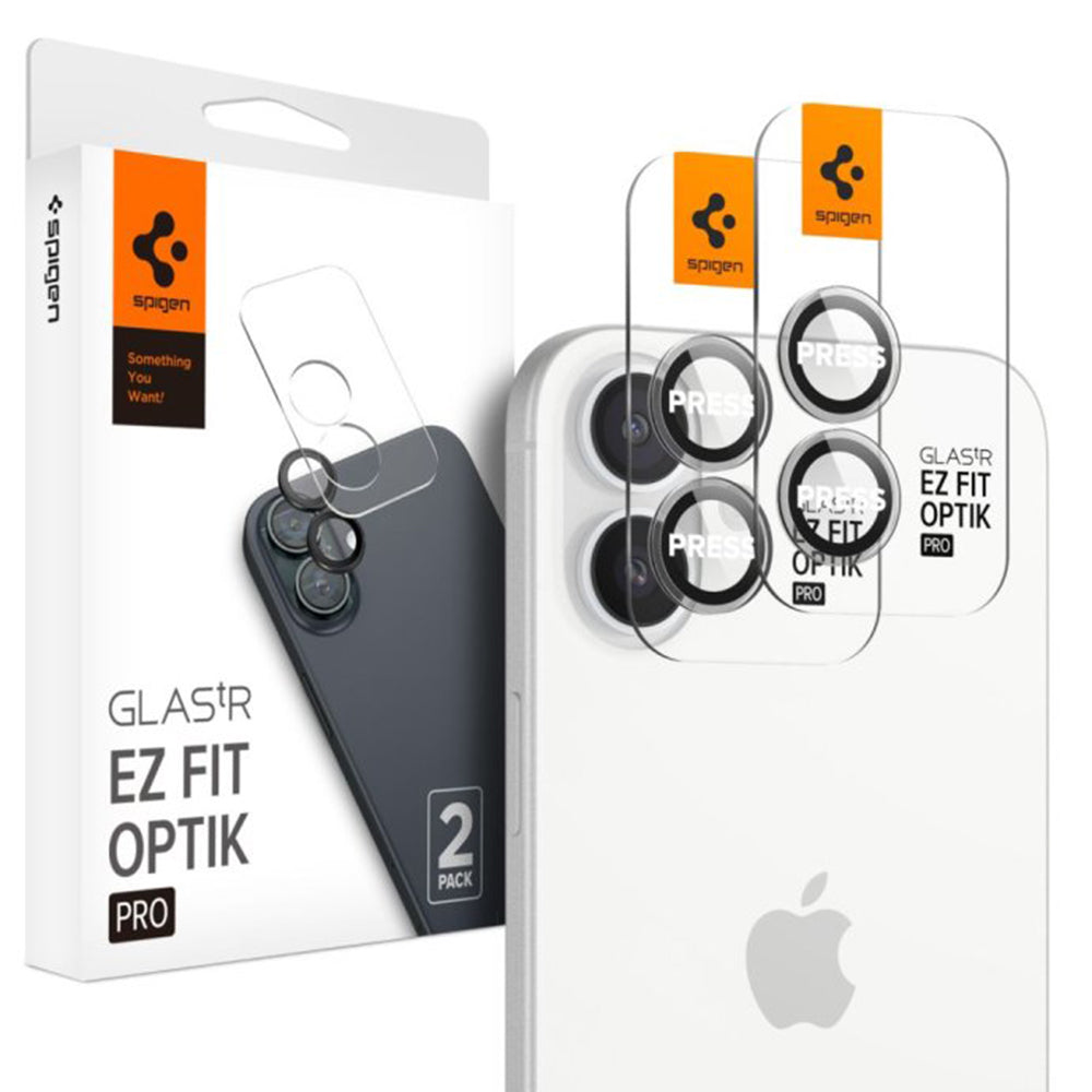 Schutzfolie für die Rückkamera Spigen GlastR EZ FIT Optik Pro für Apple iPhone 17 / 16 Plus / 16, Gehärtetes Glas, Set mit 2 Stück, Transparent