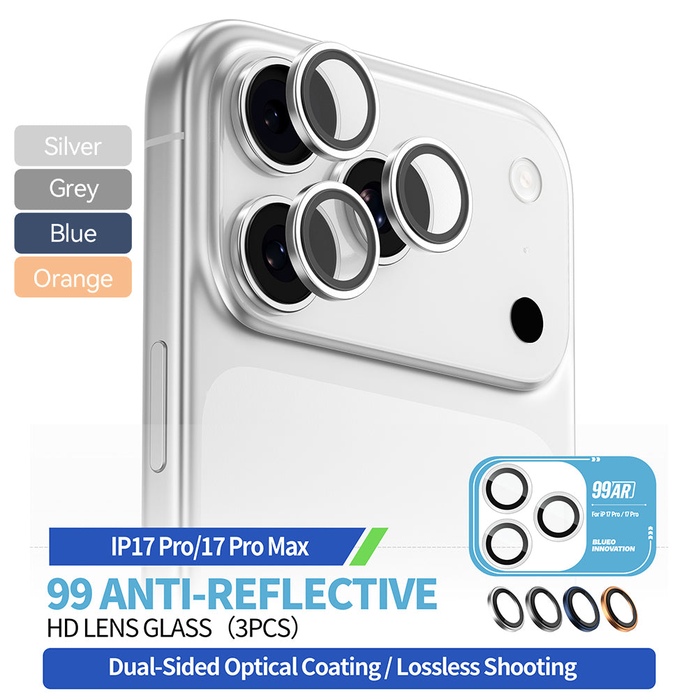Schutzfolie Blueo 99 Anti-Reflective HD für die Rückkamera des Apple iPhone 17 Pro Max / 17 Pro, gehärtetes Glas, Orange