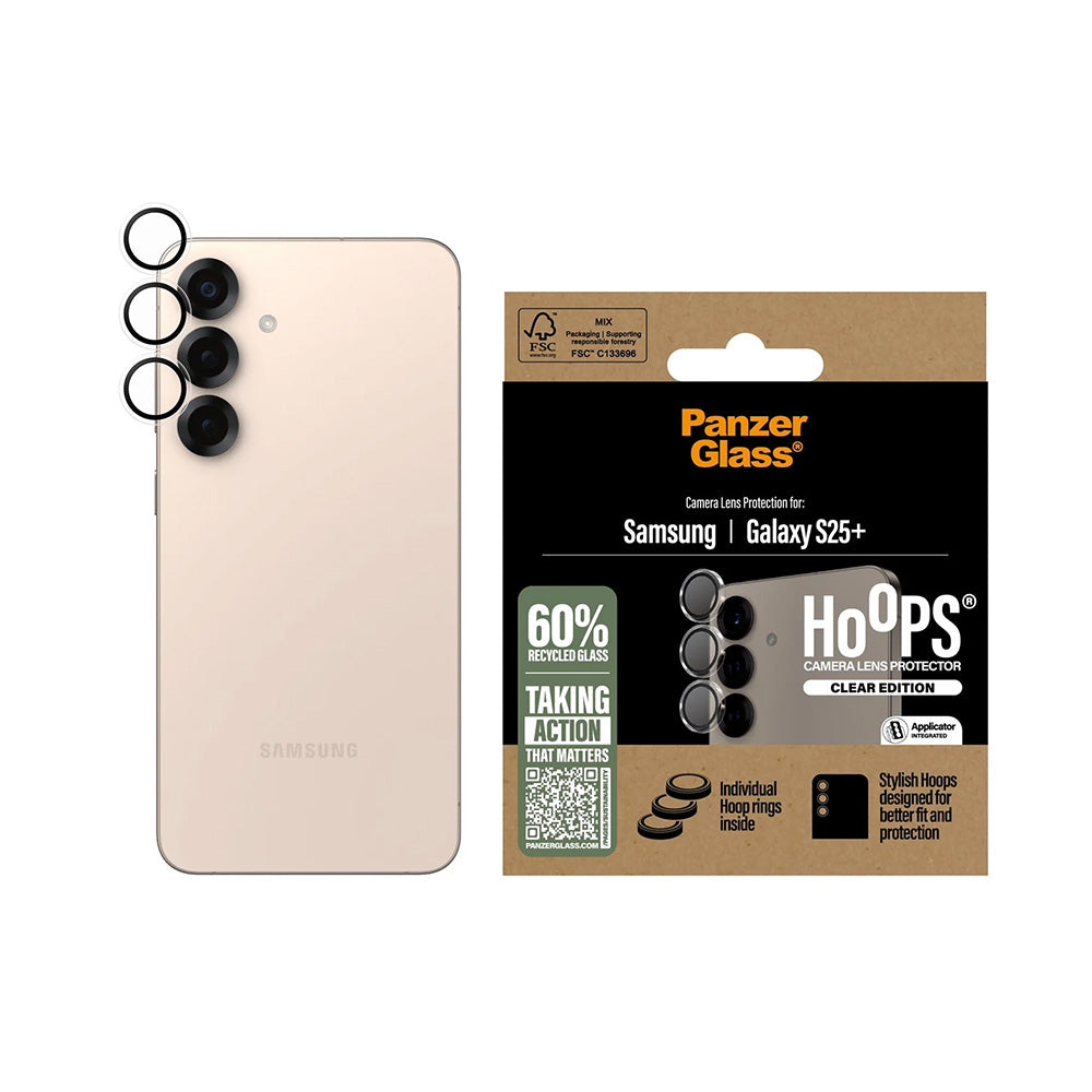 Schutzfolie PanzerGlass Hoops für die Rückkamera des Samsung Galaxy S25+ S936, gehärtetes Glas, Transparent