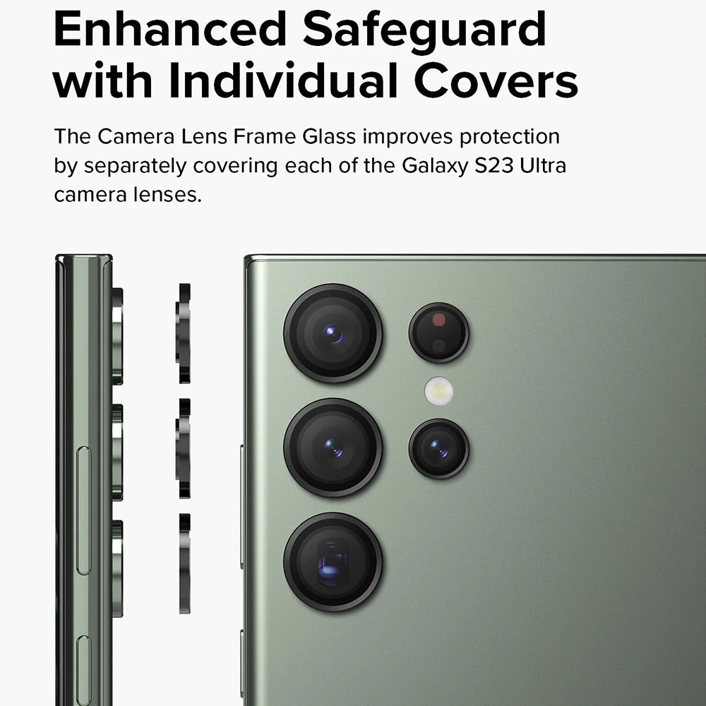 Schutzfolie Ringke für die Rückkamera des Samsung Galaxy S23 Ultra S918, gehärtetes Glas, Schwarz