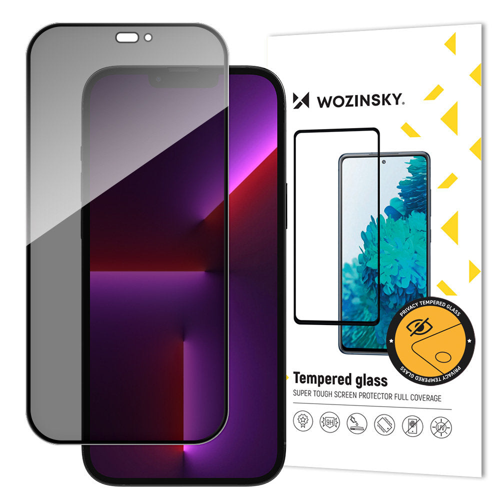 WZK AntiSpy Privacy Panzerglas für Apple iPhone 15 Pro Max | Full Glue | Blickschutz | 9H