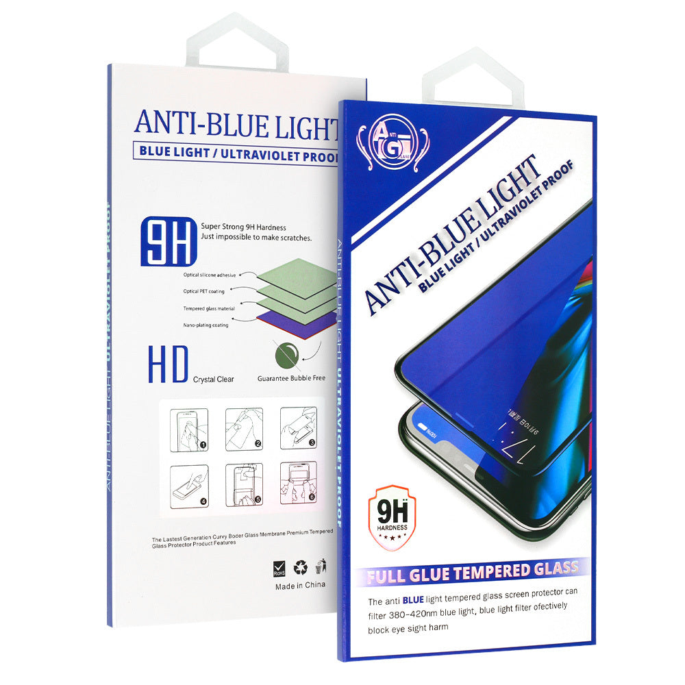 OEM Anti Blue Light Screen Protector for Apple iPhone 17e / 16e / 14 / 13 Pro, Tempered Glass, Full Glue, Black