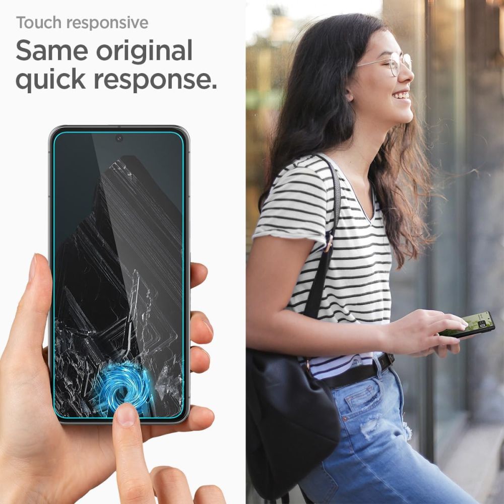 Displayschutzfolie Spigen GlastR Align Master für Google Pixel 8 Pro, gehärtetes Glas, Vollverklebung, Set mit 2 Stück