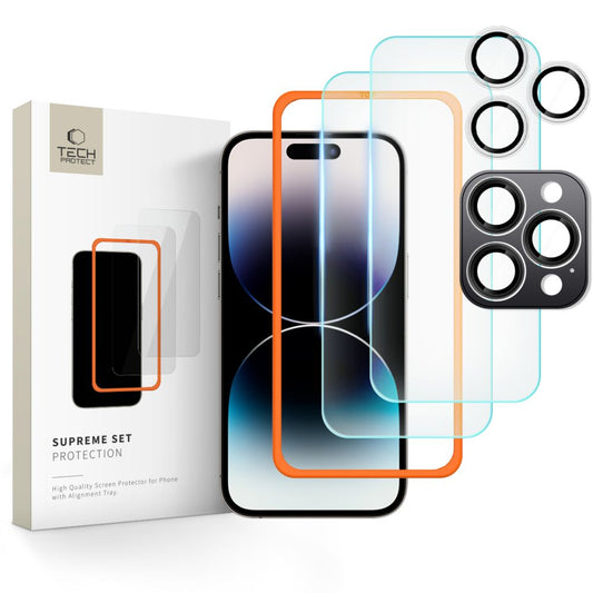 Tech-Protect Supreme Back Screen und Kamera Schutzfolie für Apple iPhone 16 Pro, glasgeschützt, Vollverklebung