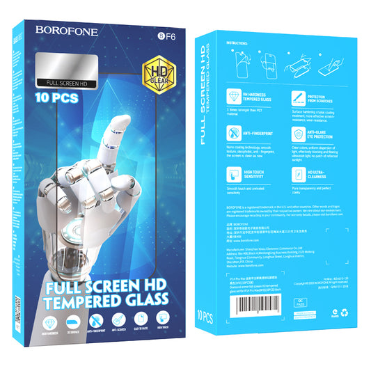 Screen Protector Borofone BF6 Diamond Armor for Apple iPhone 15 Pro, Glass Shielded, Full Glue, Set of 10 pieces, Black