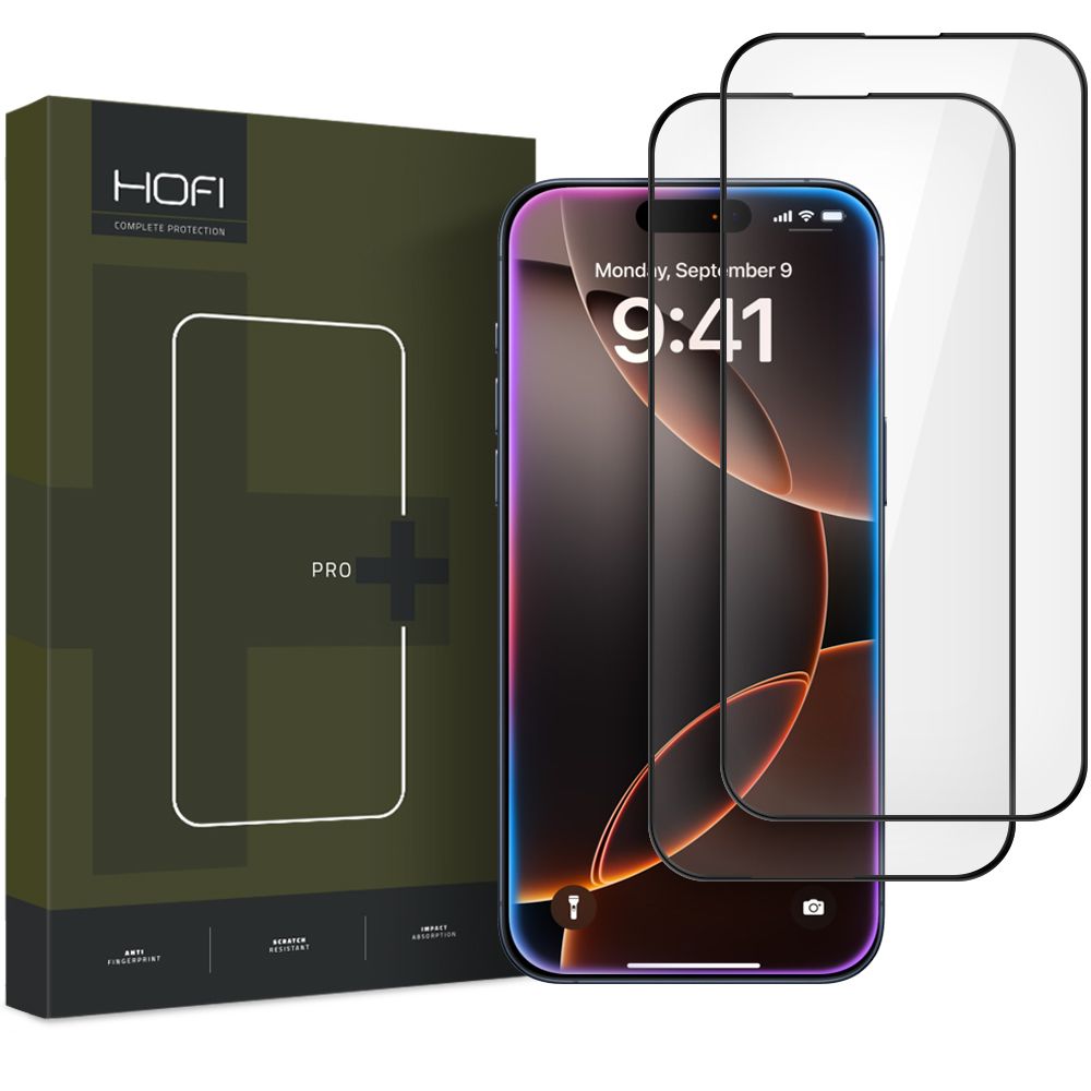 Schutzfolie HOFI Glass PRO+ für Apple iPhone 16 Pro Max, gehärtetes Glas, Full Glue, 2 Stück Set, 2.5D, Schwarz