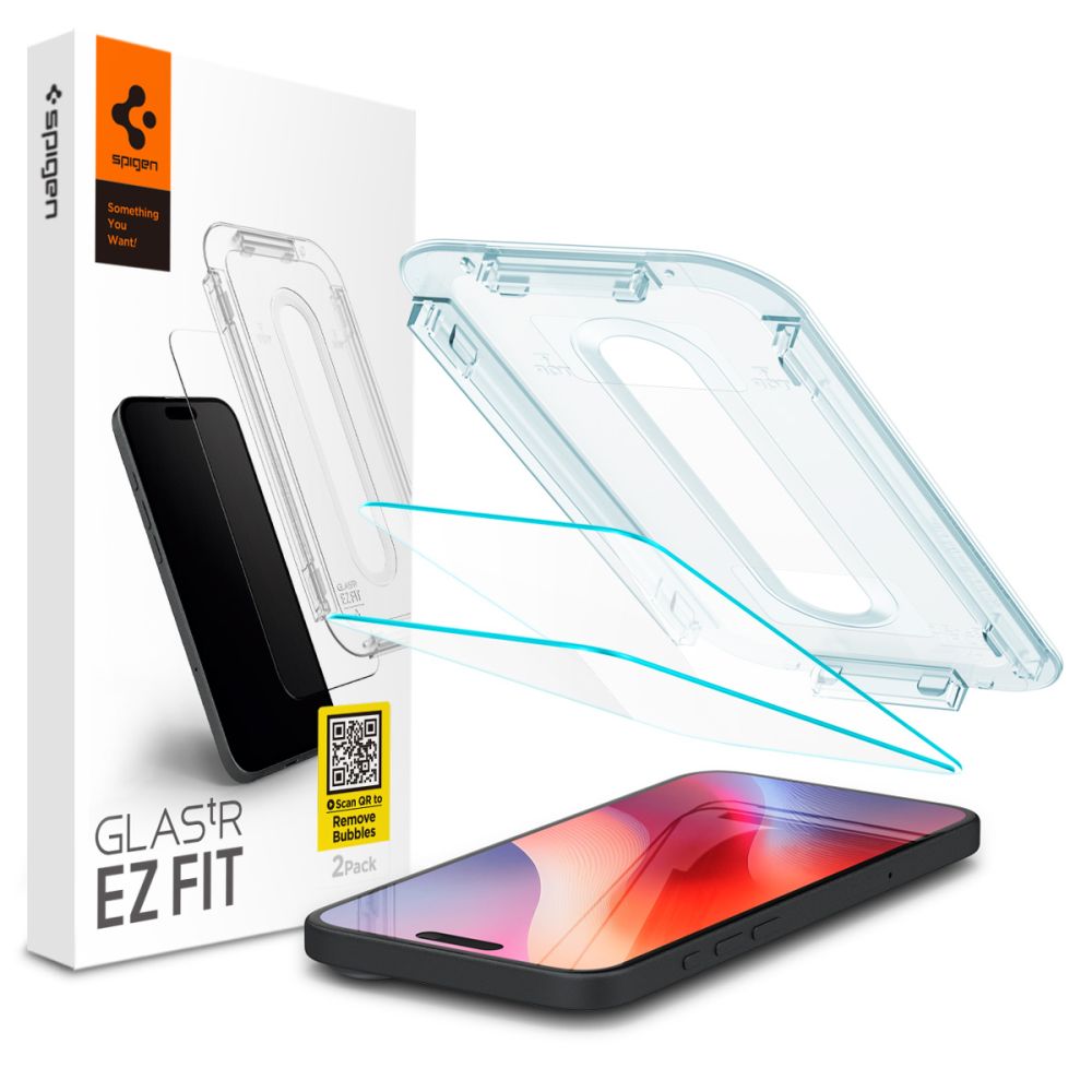 Schutzfolie Spigen GlastR EZ FIT für Apple iPhone 17 Pro / 17 / 16 Pro, gehärtetes Glas, Vollkleber, Set 2 Stück AGL07928