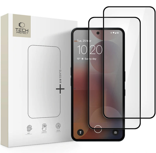 Schutzfolie Tech-Protect FIT+ für Nothing Phone (3a) / Phone (3a) Pro, gehärtetes Glas, Full Glue, Set 2 Stück, 2.5D, Schwarz