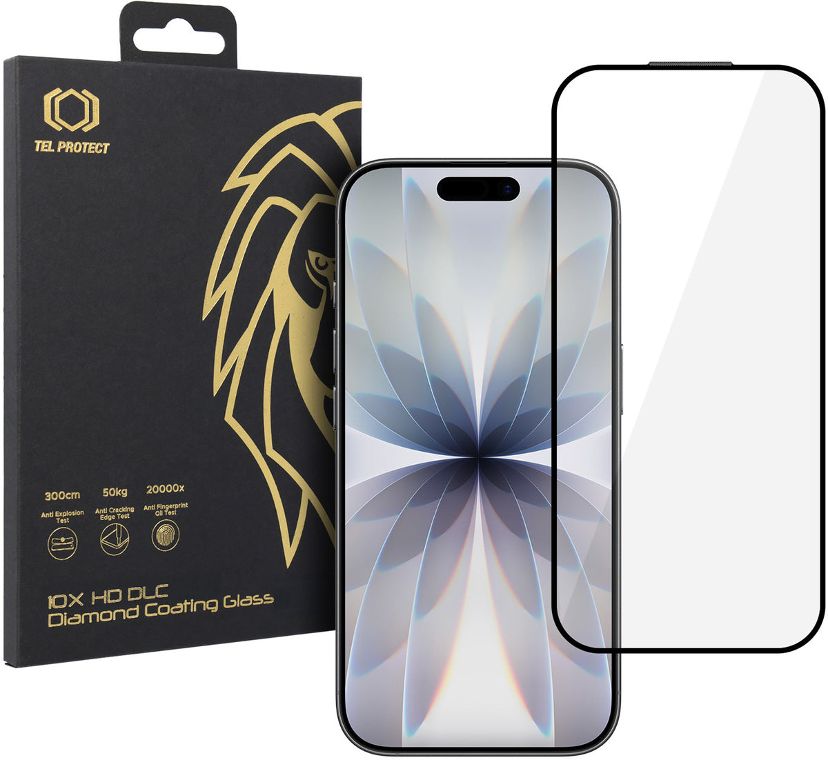 Tel Protect 10X HD DLC Diamond Coating Displayschutzfolie für Apple iPhone 17 / 16 Pro, gehärtetes Glas, vollflächig klebend, schwarz