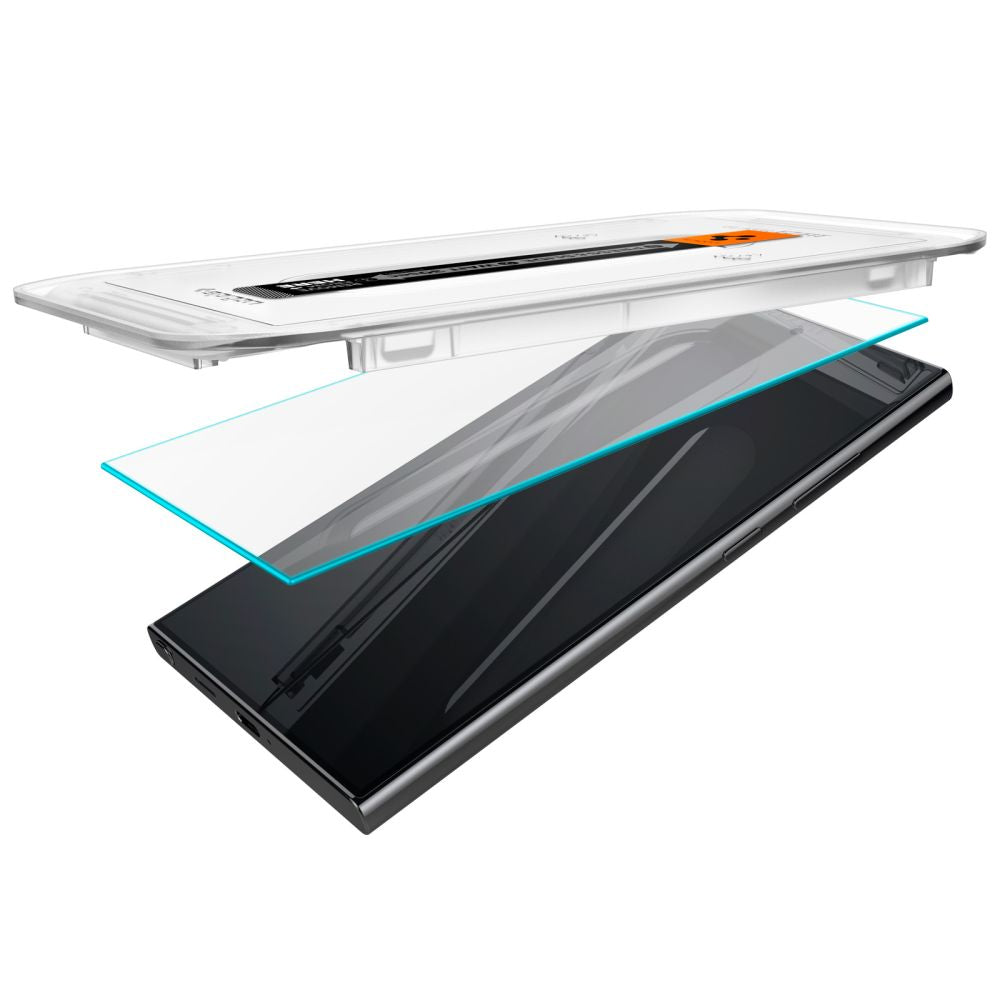 Schutzfolie Spigen GlastR EZ FIT für Samsung Galaxy S24 Ultra S928, Gehärtetes Glas, Vollverklebung, Set 2 Stück AGL07495