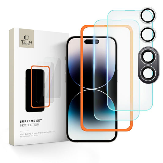 Tech-Protect Supreme Back Screen und Kamera Schutzfolie für Apple iPhone 16 Plus, glasgeschützt, Vollverklebung