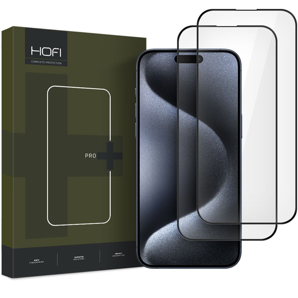Schutzfolie HOFI Glass PRO+ für Apple iPhone 16 Pro, Gehärtetes Glas, Vollverklebung, Set mit 2 Stück, 2.5D, Schwarz
