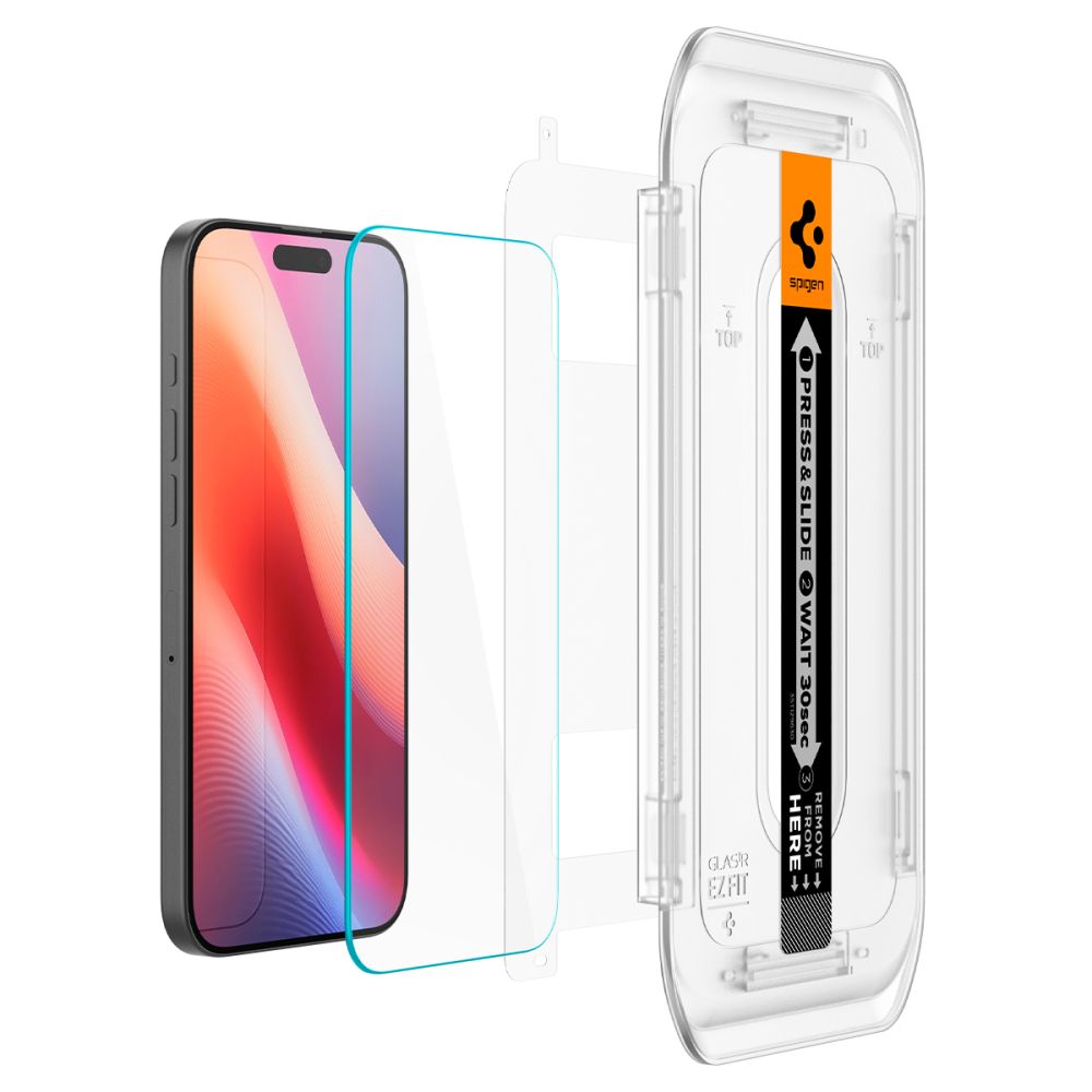 Schutzfolie Spigen GlastR EZ FIT für Apple iPhone 17 Pro / 17 / 16 Pro, gehärtetes Glas, Vollkleber, Set 2 Stück AGL07928