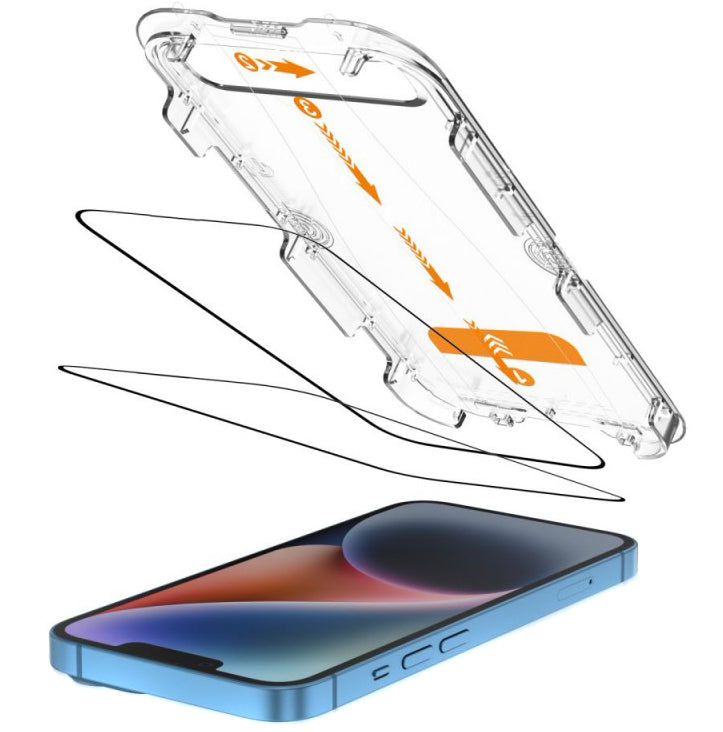 Schutzfolie Tech-Protect Quick Set+ für Apple iPhone 17e / 16e / 14 / 13 Pro, Gehärtetes Glas, Vollverklebung, Set mit 2 Stück, Schwarz