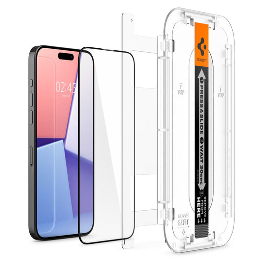Spigen EZ FIT Displayschutzfolie für Apple iPhone 15 Pro Max, abgeschirmtes Glas, Vollverklebung, 2.5D, Case Friendly, Schwarz AGL06879 AGL06879