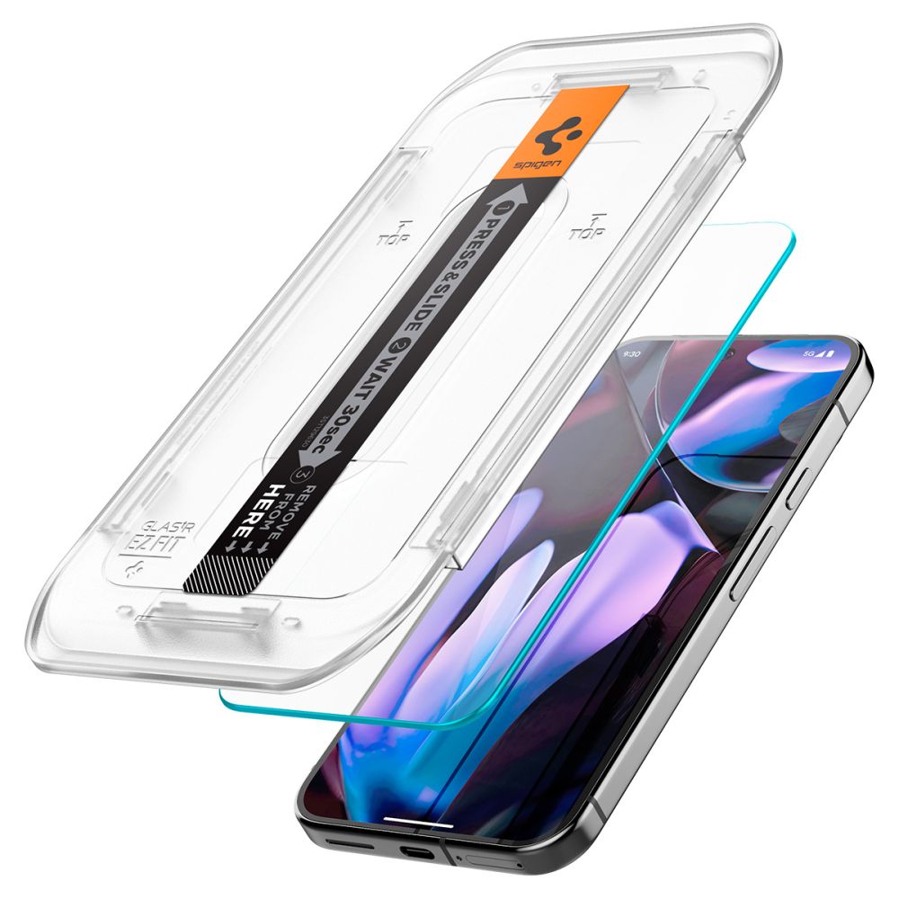 Schutzfolie Spigen GlastR EZ FIT für Google Pixel 9 / 9 Pro, Gehärtetes Glas, Vollverklebung, Set mit 2 Stück, 2.5D AGL08442