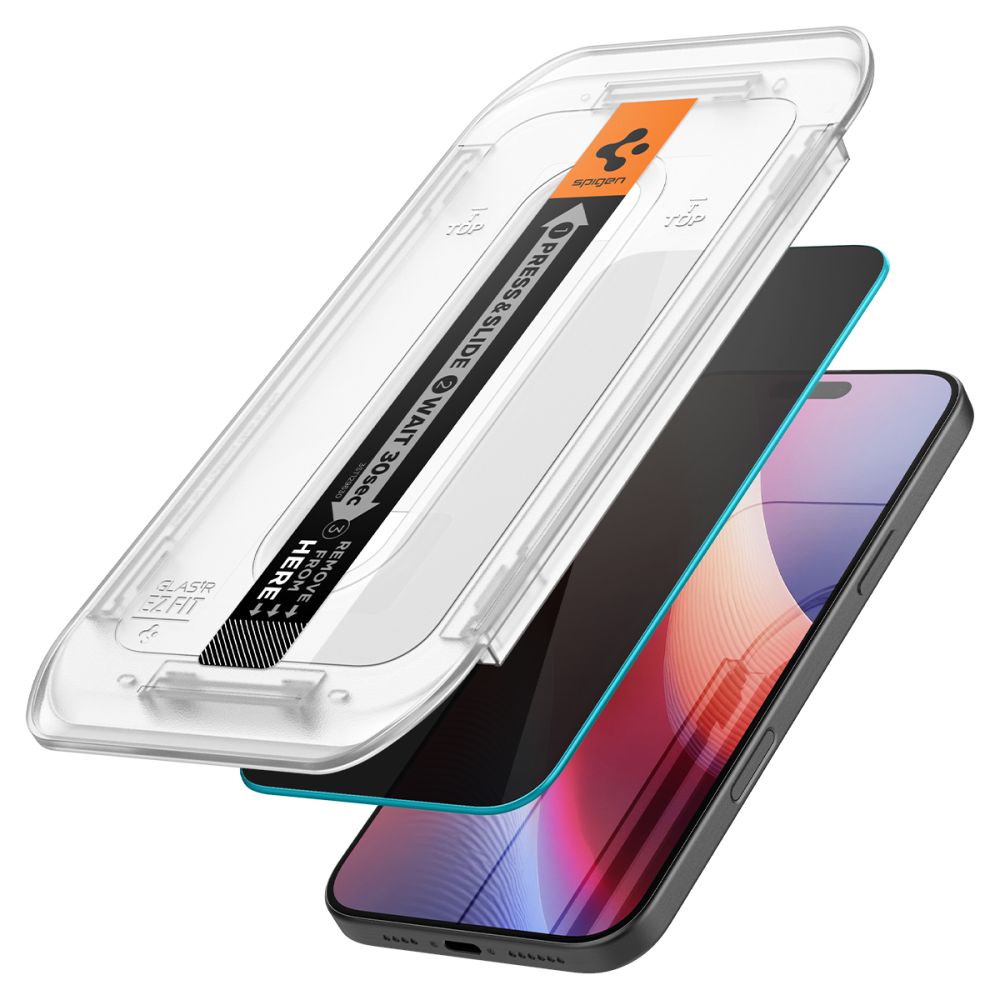 Schutzfolie Privacy Spigen GlastR EZ FIT für Apple iPhone 17 Pro Max / 16 Pro Max, Gehärtetes Glas, Vollverklebung, Set 2 Stück AGL07908