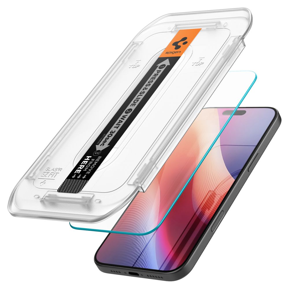 Schutzfolie Spigen GlastR EZ FIT für Apple iPhone 17 Pro / 17 / 16 Pro, gehärtetes Glas, Vollkleber, Set 2 Stück AGL07928