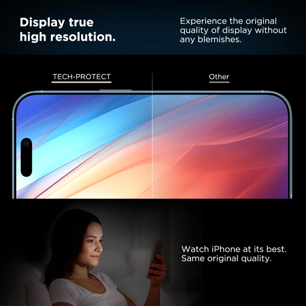 Schutzfolie Tech-Protect Quick Set+ für Apple iPhone 16 Pro, Gehärtetes Glas, Vollkleber, Set mit 2 Stück, Schwarz