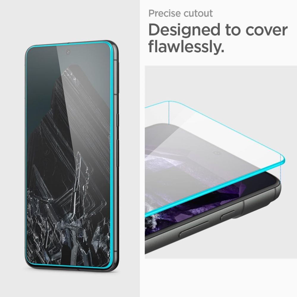Displayschutzfolie Spigen GlastR Align Master für Google Pixel 8 Pro, gehärtetes Glas, Vollverklebung, Set mit 2 Stück