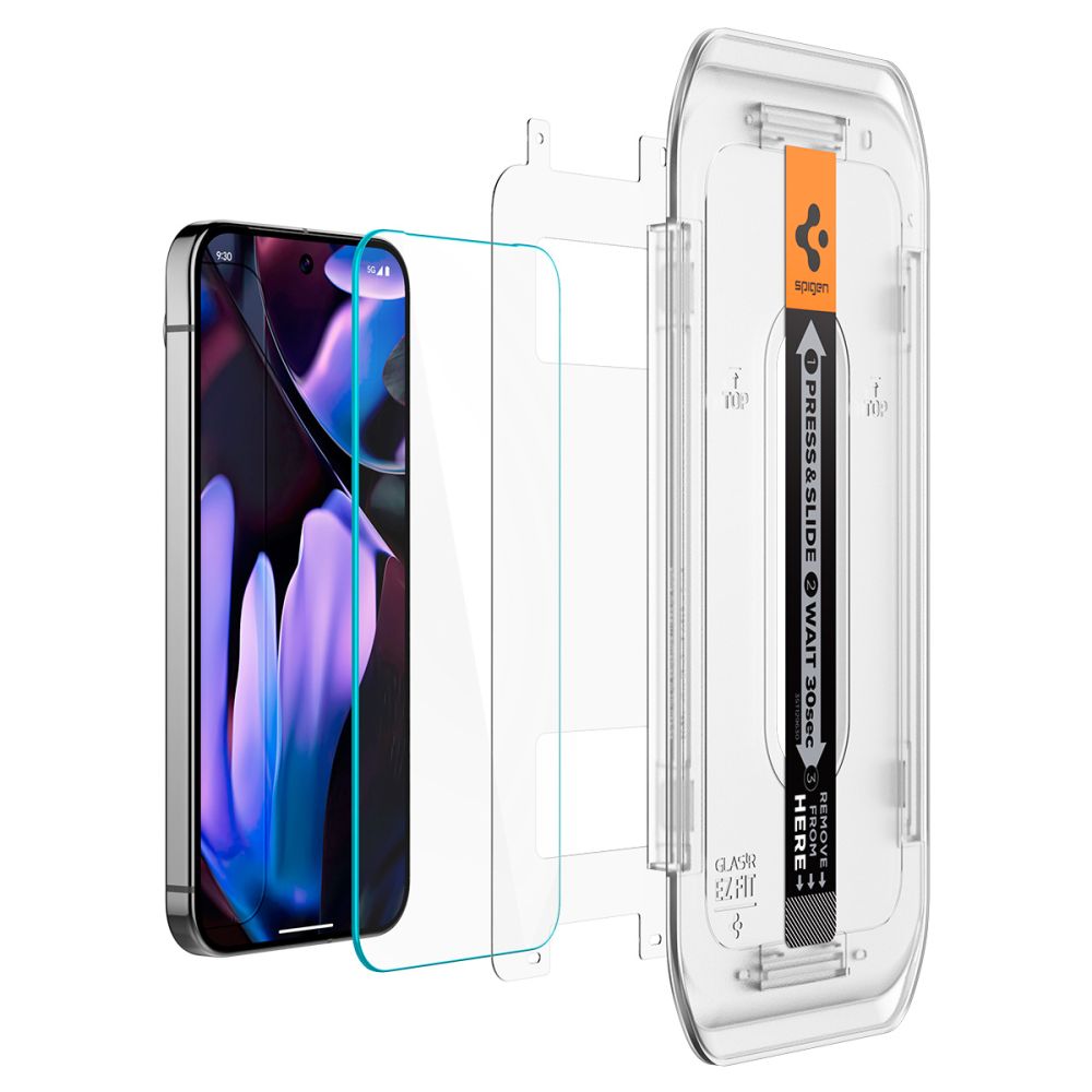 Schutzfolie Spigen GlastR EZ FIT für Google Pixel 9 / 9 Pro, Gehärtetes Glas, Vollverklebung, Set mit 2 Stück, 2.5D AGL08442