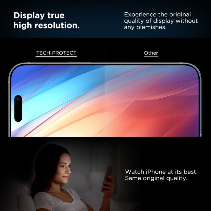 Schutzfolie Tech-Protect Quick Set+ für Apple iPhone 17e / 16e / 14 / 13 Pro, Gehärtetes Glas, Vollverklebung, Set mit 2 Stück, Schwarz