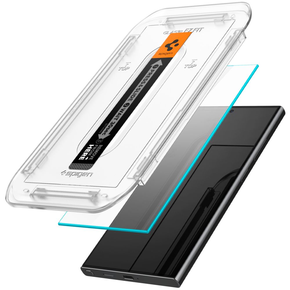 Schutzfolie Spigen GlastR EZ FIT für Samsung Galaxy S24 Ultra S928, Gehärtetes Glas, Vollverklebung, Set 2 Stück AGL07495