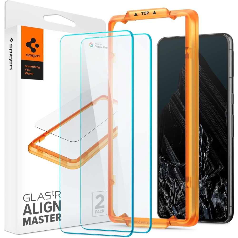 Displayschutzfolie Spigen GlastR Align Master für Google Pixel 8 Pro, gehärtetes Glas, Vollverklebung, Set mit 2 Stück