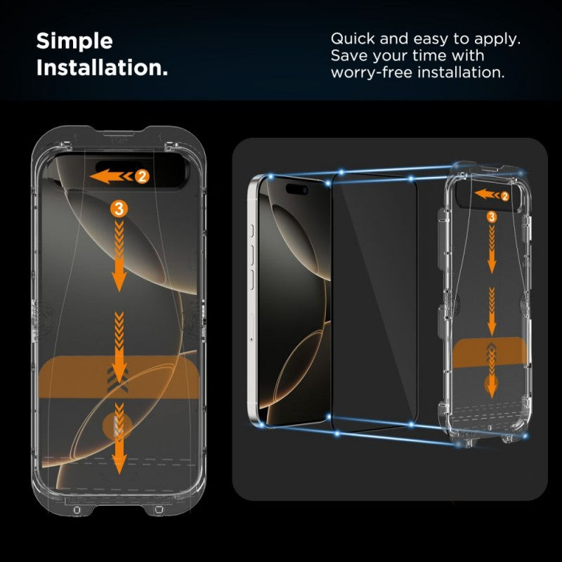 Schutzfolie Tech-Protect Quick Set+ für Apple iPhone 17e / 16e / 14 / 13 Pro, Gehärtetes Glas, Vollverklebung, Set mit 2 Stück, Schwarz