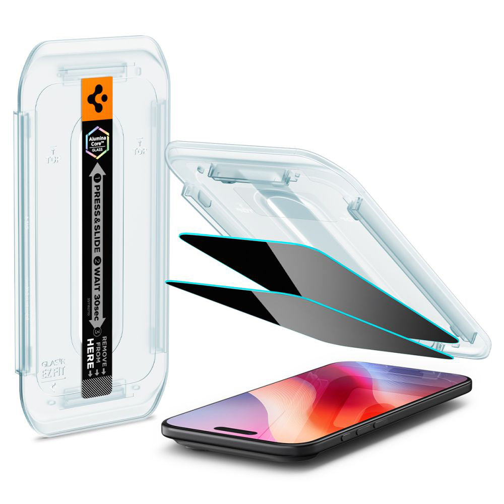 Displayschutzfolie Privacy Spigen GlastR EZ FIT für Apple iPhone 17 Air, gehärtetes Glas, Vollverklebung, Set mit 2 Stück