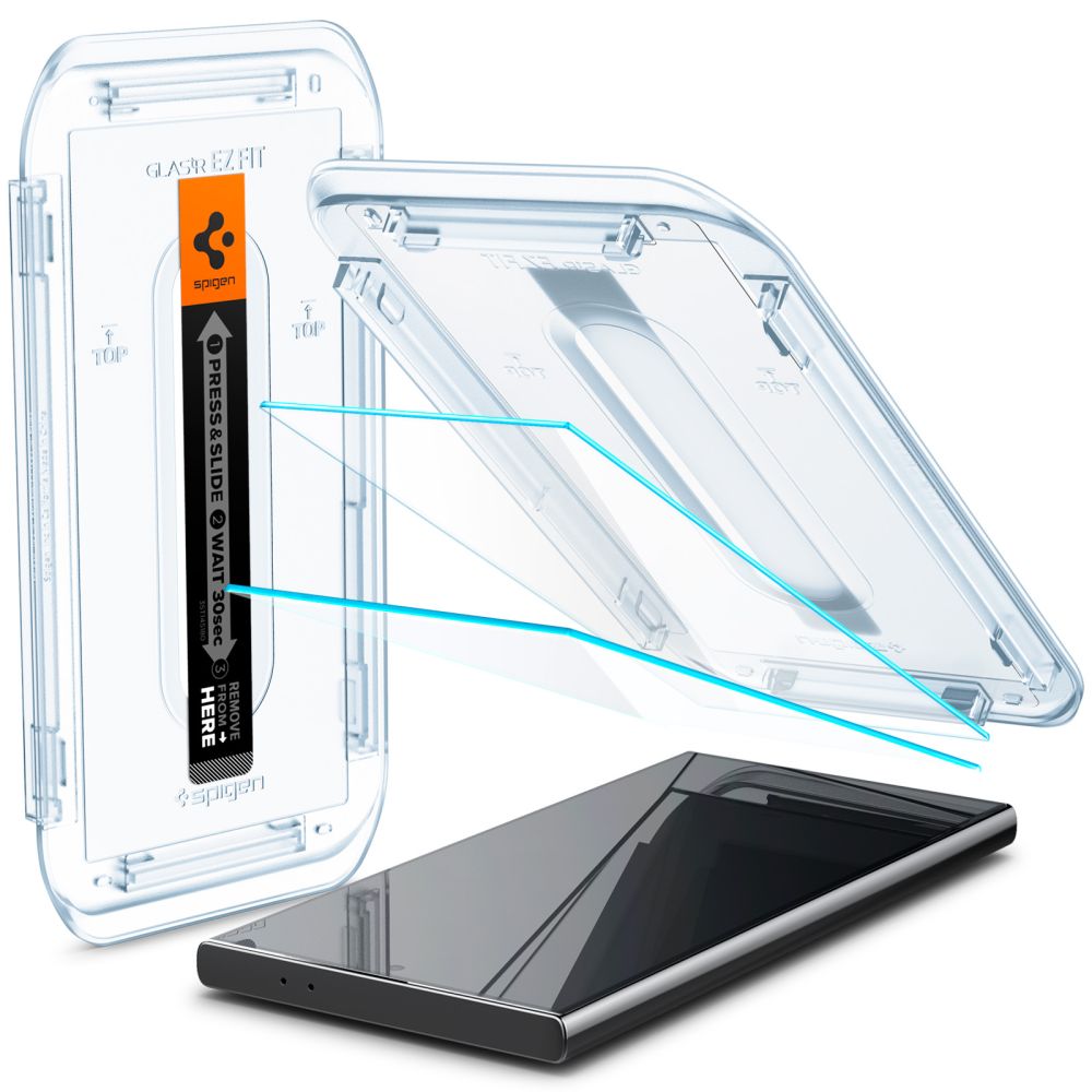 Schutzfolie Spigen GlastR EZ FIT für Samsung Galaxy S24 Ultra S928, Gehärtetes Glas, Vollverklebung, Set 2 Stück AGL07495