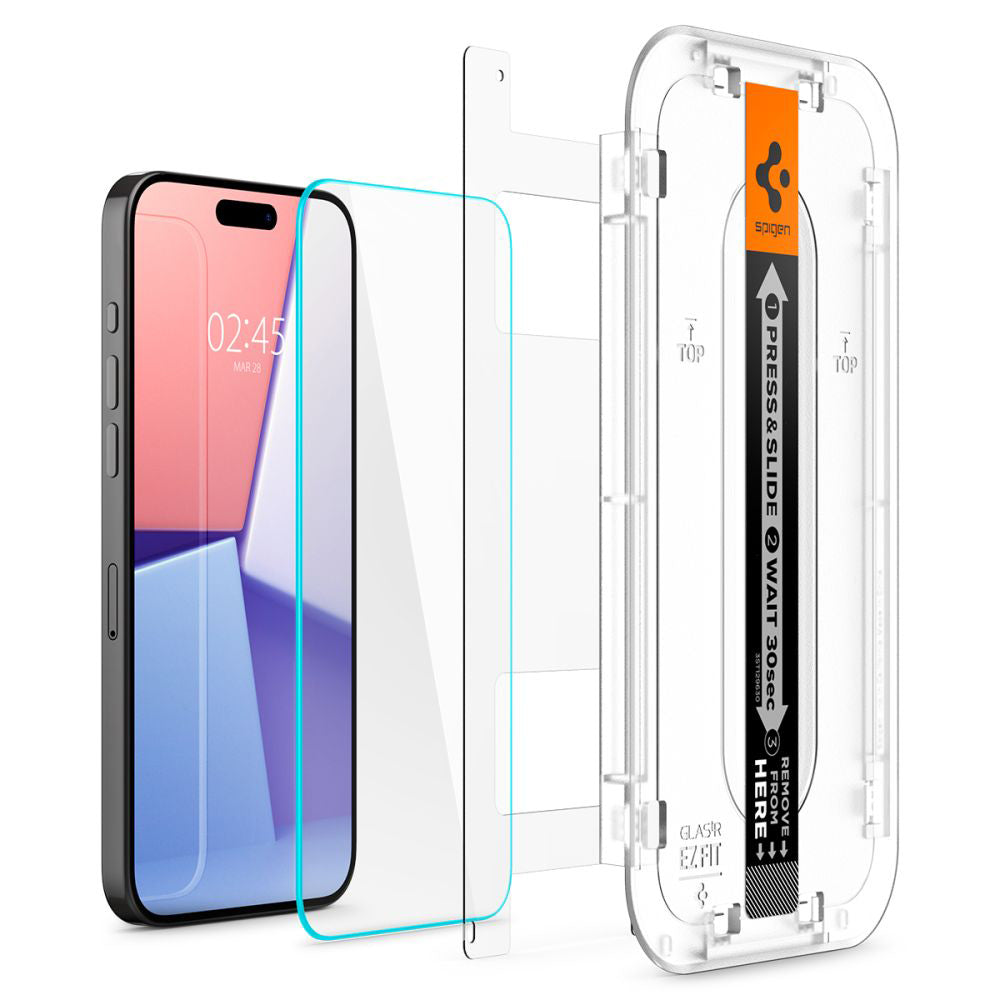 Spigen GlastR EZ FIT Displayschutzfolie für Apple iPhone 15 Pro, gehärtetes Glas, Full Glue, 2er Set AGL06892