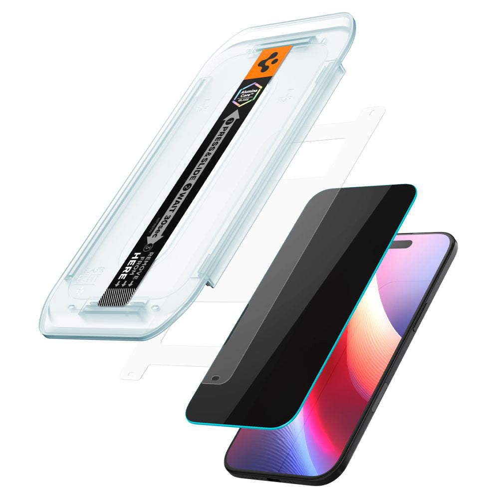 Displayschutzfolie Privacy Spigen GlastR EZ FIT für Apple iPhone 17 Air, gehärtetes Glas, Vollverklebung, Set mit 2 Stück