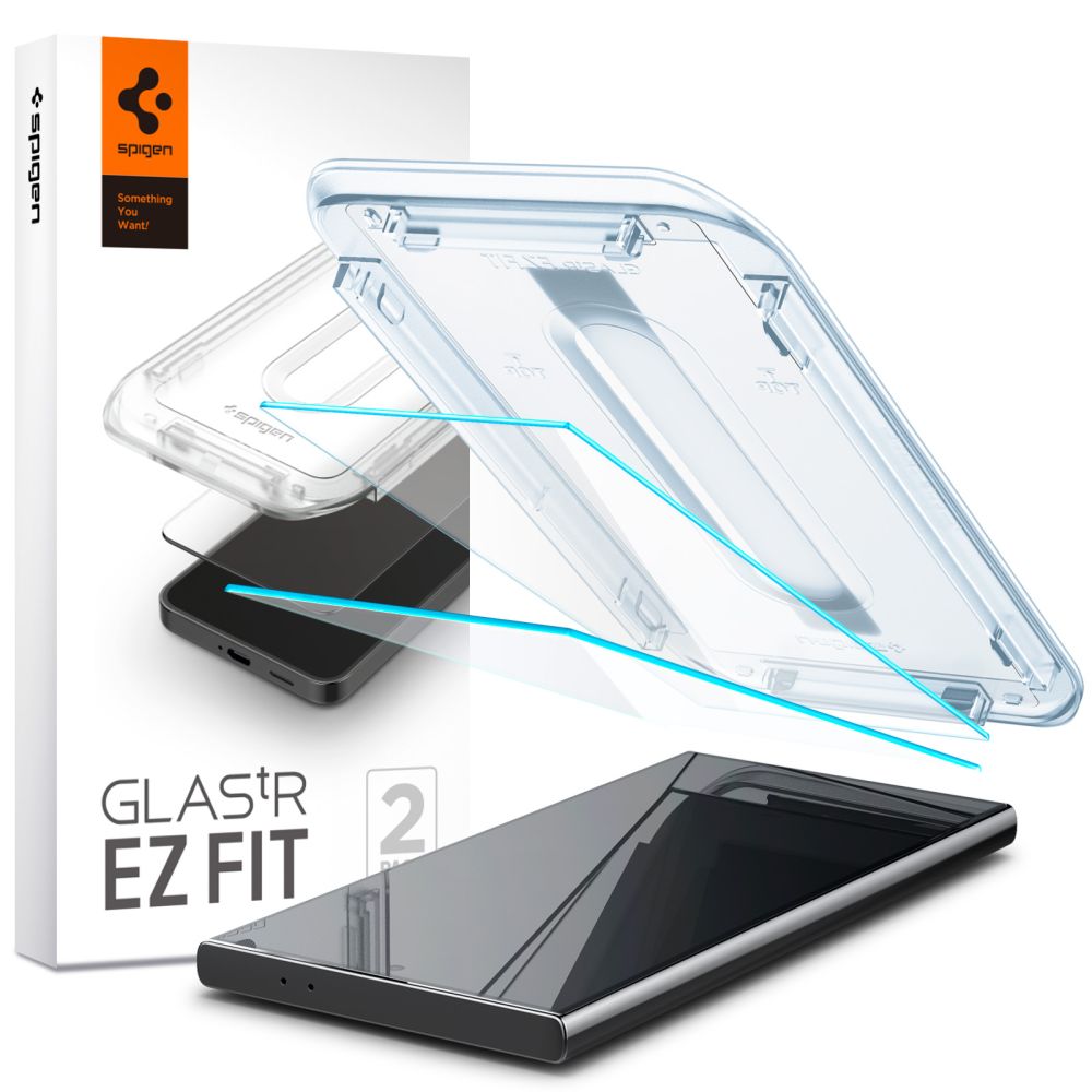 Schutzfolie Spigen GlastR EZ FIT für Samsung Galaxy S24 Ultra S928, Gehärtetes Glas, Vollverklebung, Set 2 Stück AGL07495