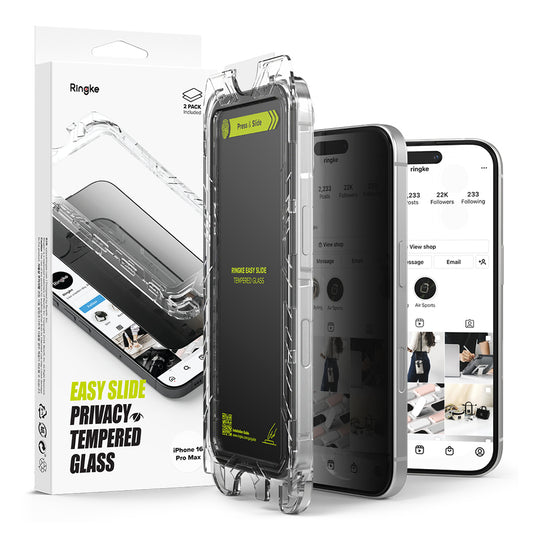 Privacy Screen Protector Ringke Easy Slide for Apple iPhone 16 Pro Max, Glass Shielded, Full Glue, Set 2 pieces