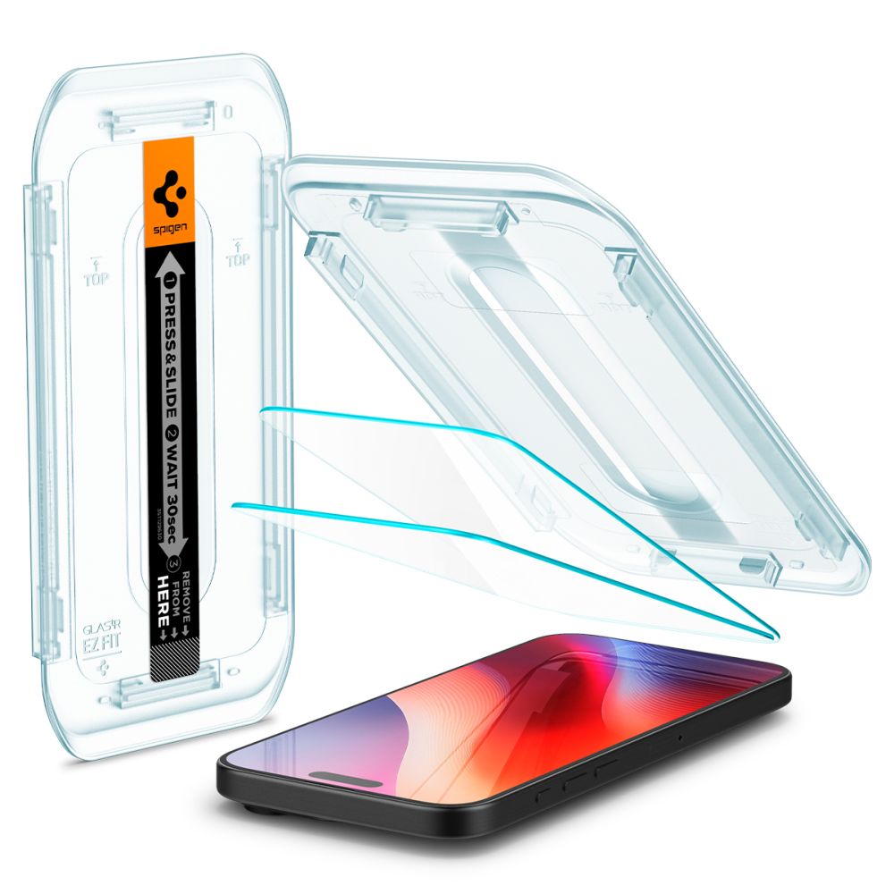 Schutzfolie Spigen GlastR EZ FIT für Apple iPhone 17 Pro / 17 / 16 Pro, gehärtetes Glas, Vollkleber, Set 2 Stück AGL07928