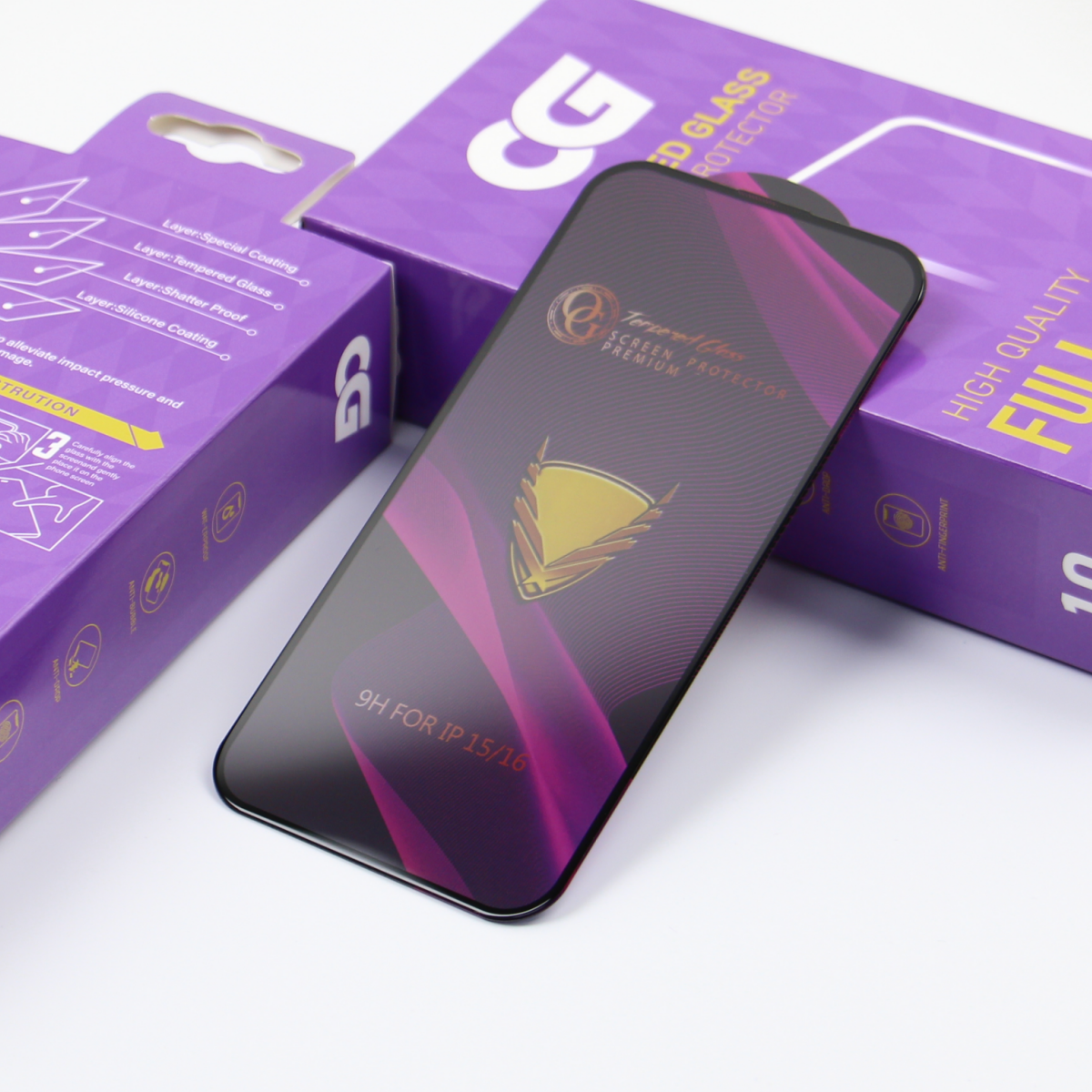 OG Premium Displayschutzfolie für Apple iPhone 14 Pro Max, gehärtetes Glas, Full Glue, 10 Stück Set, Schwarz