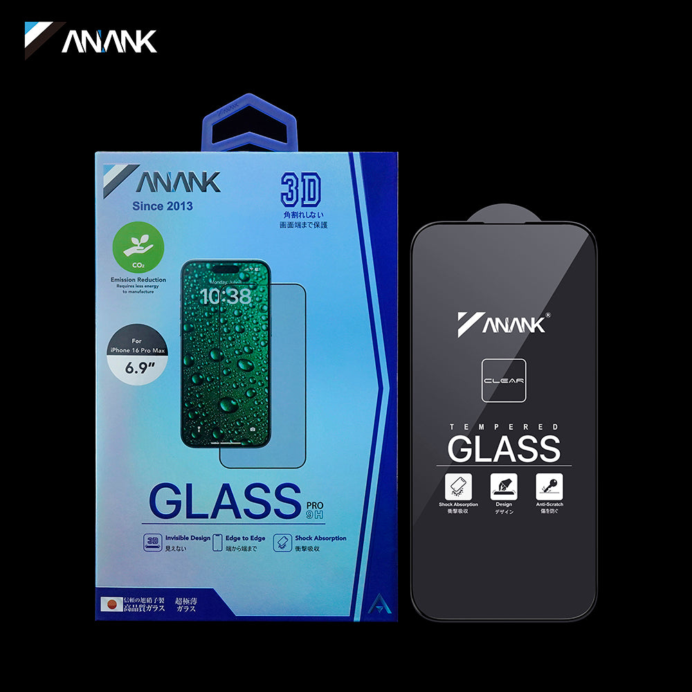 Anank 3X Verstärkte Unsichtbare Displayschutzfolie für Apple iPhone 16 Pro Max, Gehärtetes Glas, Vollkleber, 3D, Schwarz