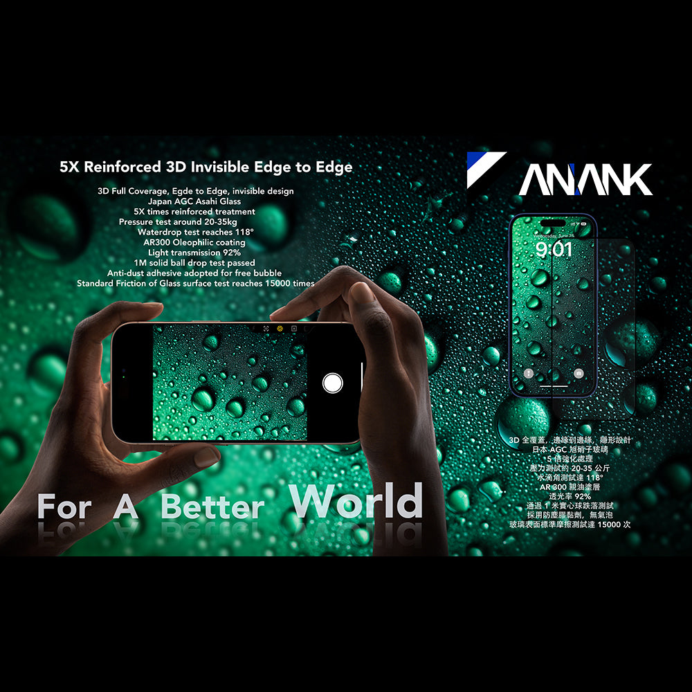 Schutzfolie Anank 5X Reinforced Invisible für Apple iPhone 17 Pro Max, Gehärtetes Glas, Full Glue, 3D, Schwarz