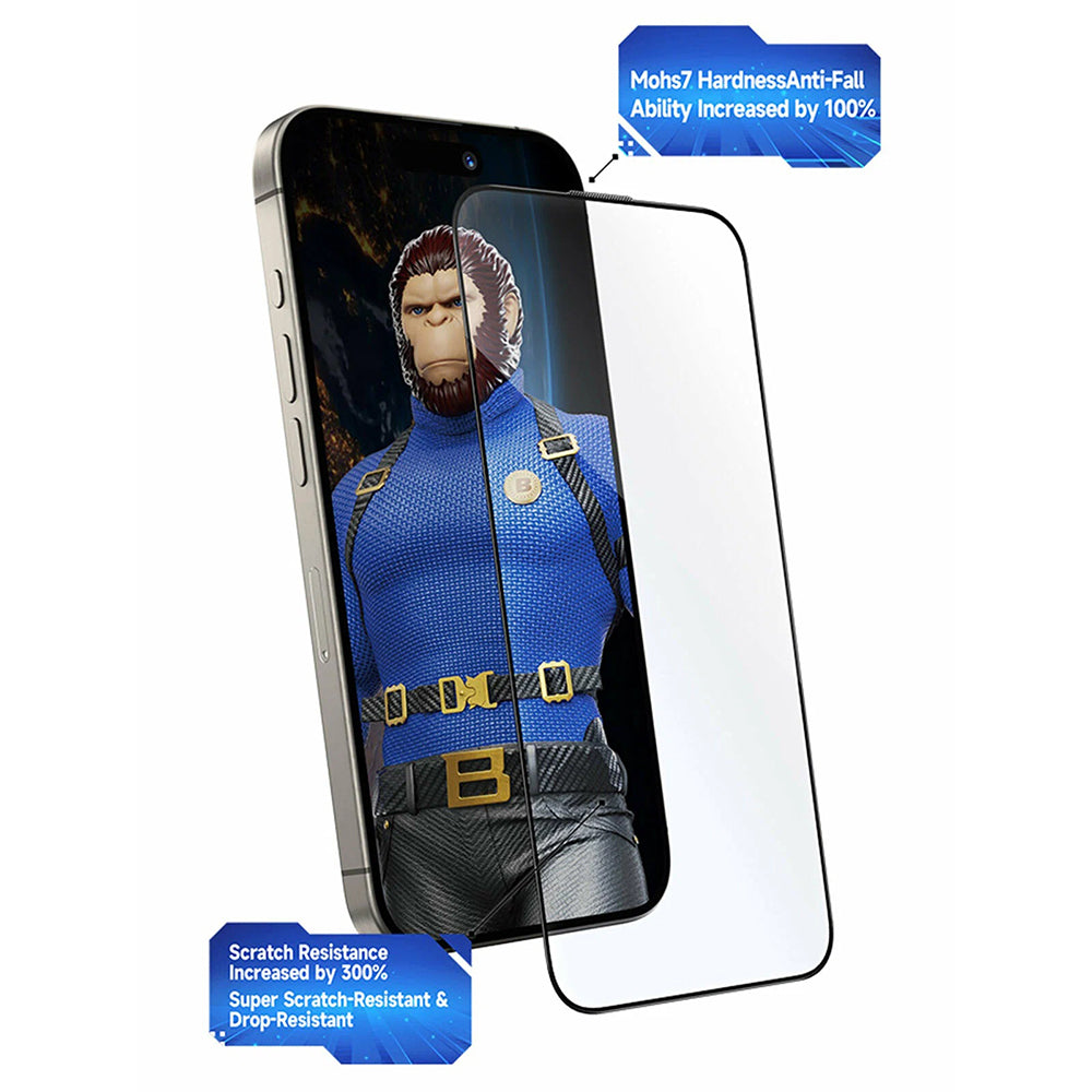 Schutzfolie Blueo Crystal Anti-Kratz Applikator für Apple iPhone 17 Pro / 17 / 16 Pro, gehärtetes Glas, Vollkleber, Schwarz
