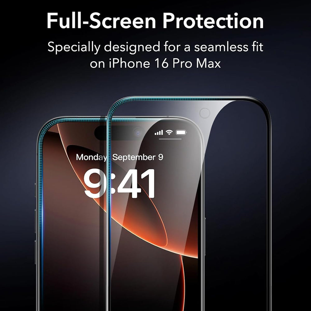 Schutzfolie ESR Bildschirm für Apple iPhone 17 / 16 Pro, Gehärtetes Glas, Vollverklebung, Set 3 Stück, Schwarz