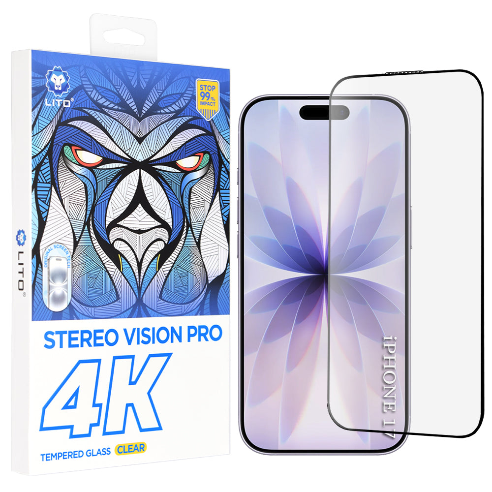 Schutzfolie Lito D+ Max 4K für Apple iPhone 17 / 16 Pro, gehärtetes Glas, Vollkleber, Schwarz