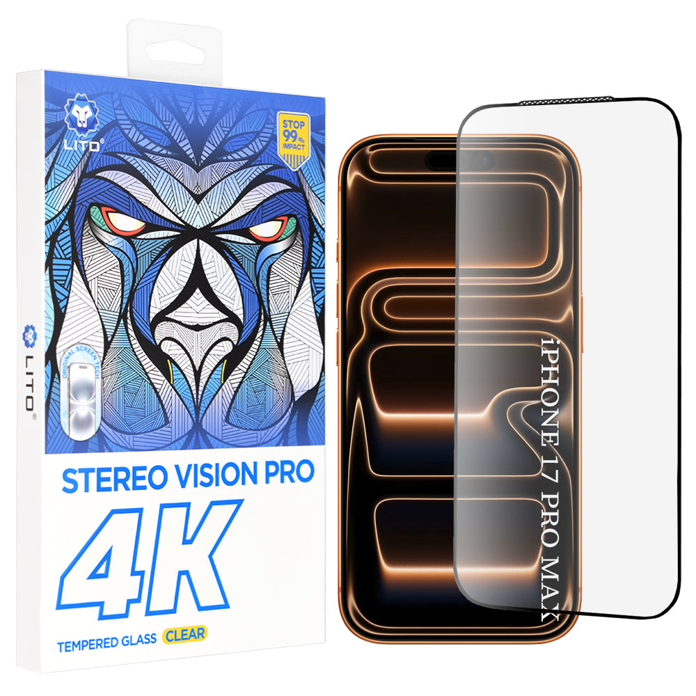 Schutzfolie Lito D+ Max 4K für Apple iPhone 17 Pro Max, Gehärtetes Glas, Vollverklebung, Schwarz