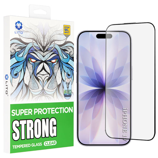 Schutzfolie Lito D+ Max Strong für Apple iPhone 17 / 16 Pro, Gehärtetes Glas, Vollverklebung, Schwarz