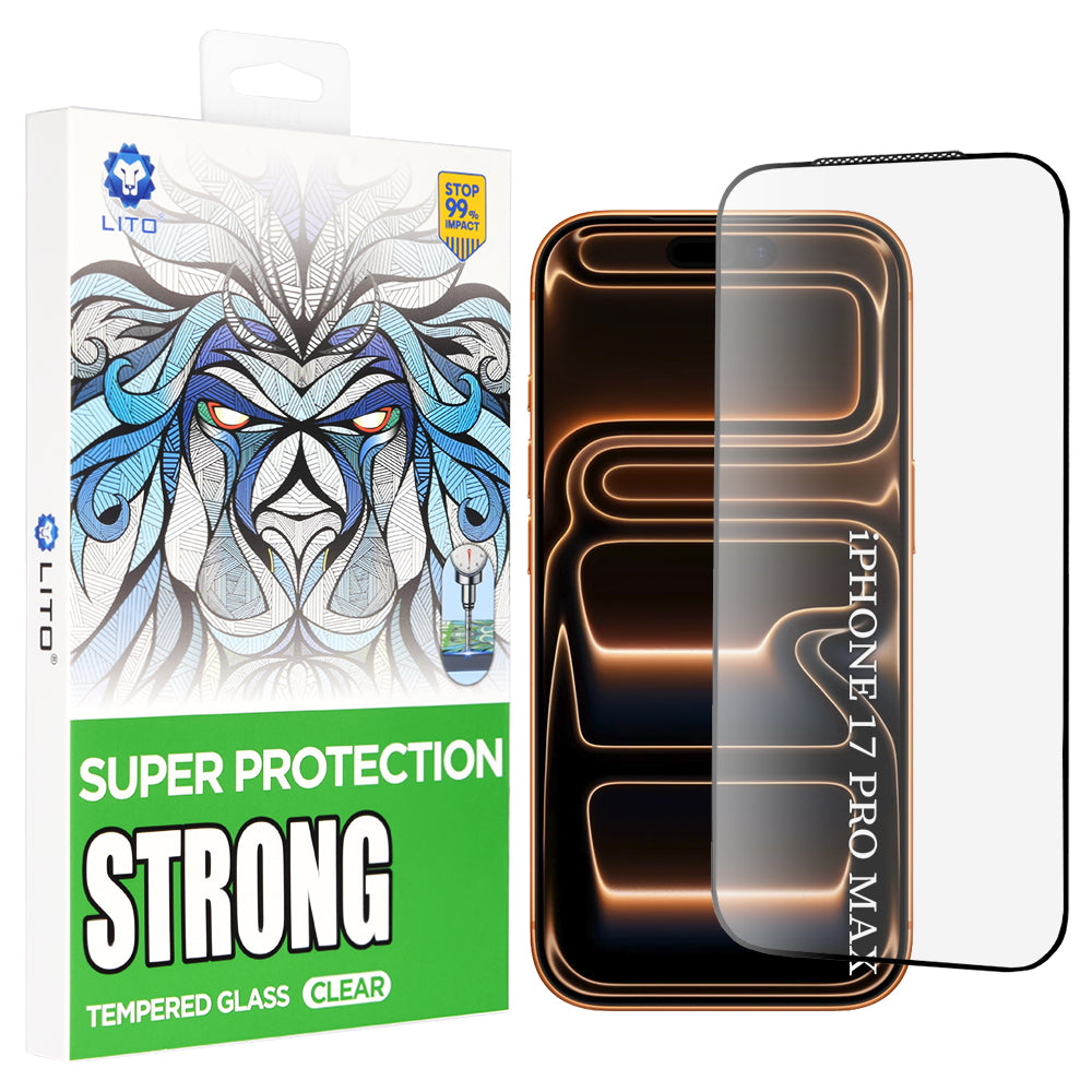 Schutzfolie Lito D+ Max Strong für Apple iPhone 17 Pro Max, gehärtetes Glas, Full Glue, Schwarz
