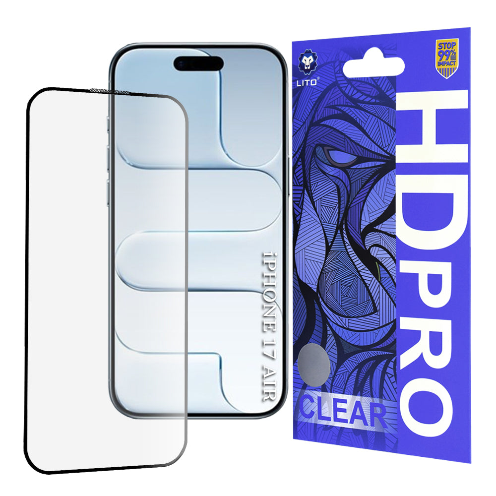 Schutzfolie Lito HD Pro Clear für Apple iPhone 17 Air, gehärtetes Glas, Full Glue, Schwarz