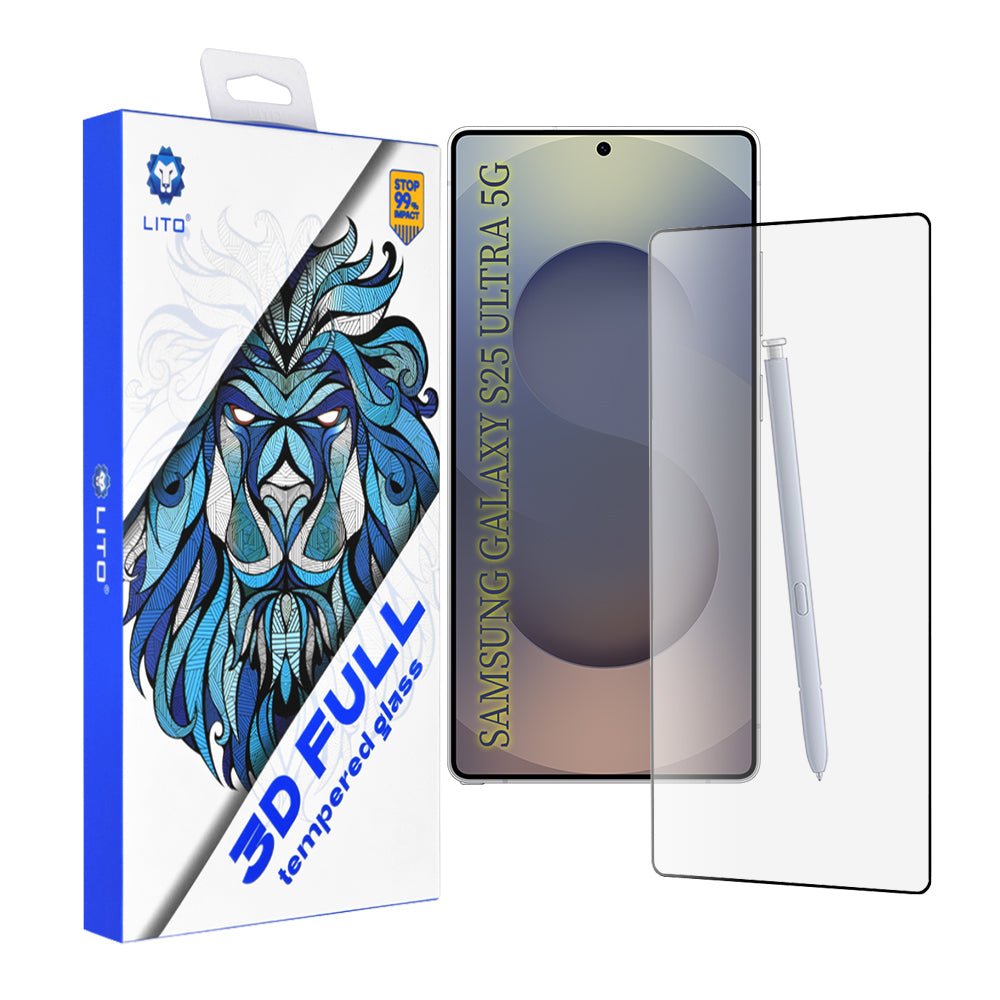 Lito Screen Protector Film for Samsung Galaxy S25 Ultra S938, Tempered Glass, Full Glue, 3D, Black