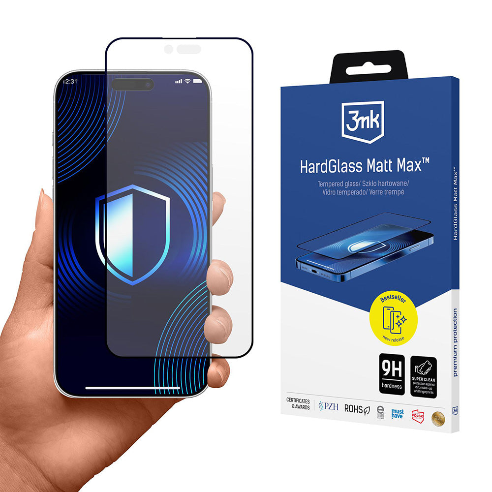Matte Screen Protector 3MK HardGlass Max for Apple iPhone 17 Air, Tempered Glass, Full Glue, Black